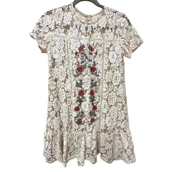 Mi Ami Ivory Lace Overlay Embroidered Floral Bridal Fairy Romantic Dress Size XS - Picture 6 of 16